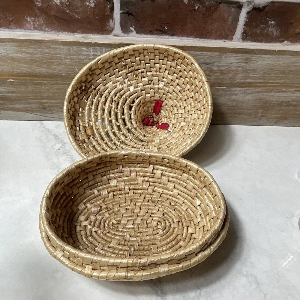 Round Wicker Lidded Chicken Basket Boho/ Farmhouse/ Country Cottage Decor